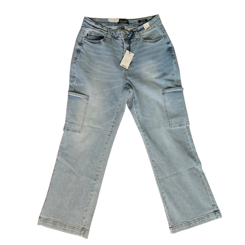 Judy Blue High Waist Wide Leg Cargo Jeans Light Blue JB88924 LT Womens 16W NEW